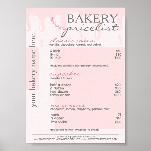 Pink Drip Menu Bakery Price List  Poster