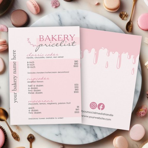  Pink Drip Typography Menu Bakery Price List 