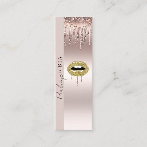 Pink Dripping Faux Glitter Drips Makeup Artist Mini Business Card