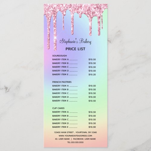 Pink Dripping Glitter Bakery Price List  Menu