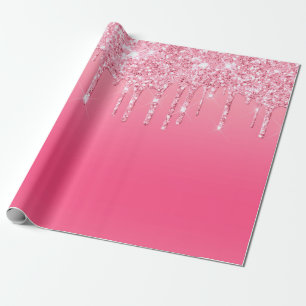 Pink Dripping Glitter Birthday Bridal Shower Gift  Wrapping Paper