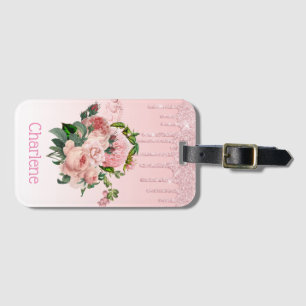 Pink Dripping Glitter Blush Pink Floral Bouquet Luggage Tag