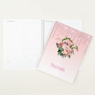 Pink Dripping Glitter Blush Pink Floral Bouquet Planner