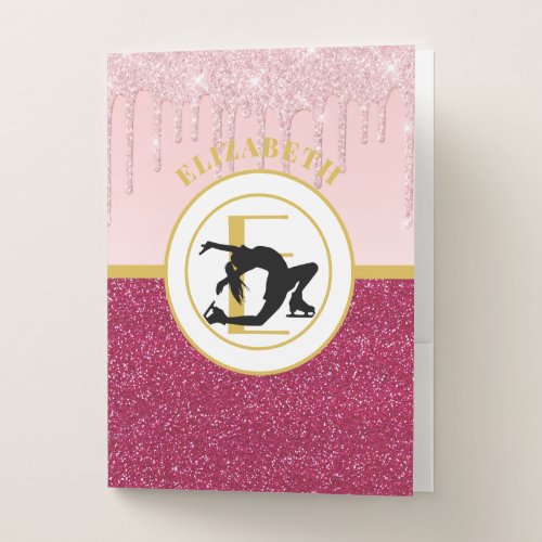 Pink Dripping Glitter Figure Skater Ice Dancer Pocket Folder