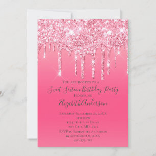 Pink Dripping Glitter Girly Trendy Chic Birthday Invitation