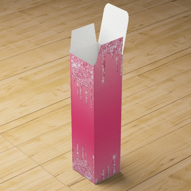 Pink Dripping Glitter Girly Trendy Chic Bling  Wine Box (Opened)