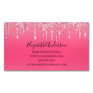 Pink Dripping Glitter Girly Trendy Chic Modern Business Card Magnet
