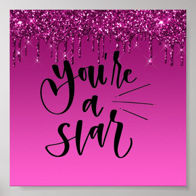 Pink Dripping Glitter Inspirational Poster (Front)