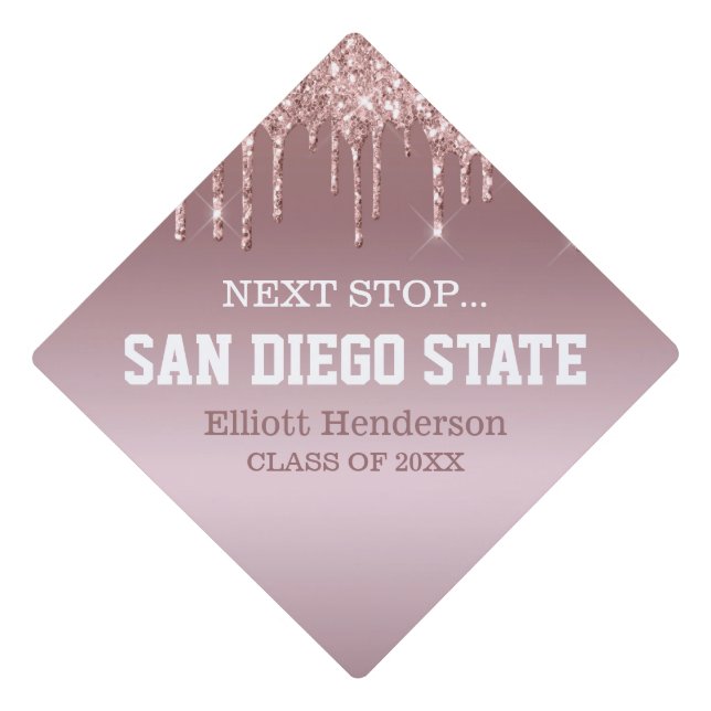 Pink Dripping Glitter Next Stop Graduation Cap Topper (Front)