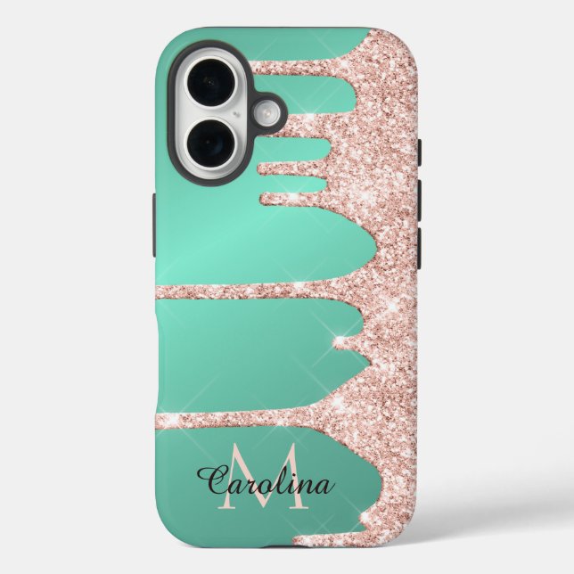 Pink Dripping Glitter on Teal Case-Mate iPhone Case (Back)