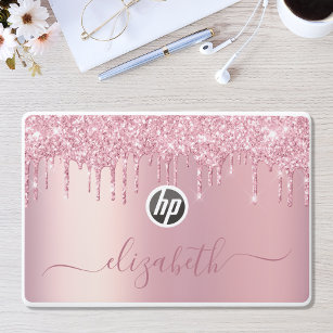 Pink Dripping Glitter Personalised HP Laptop Skin