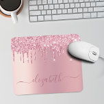 Pink Dripping Glitter Personalized Mouse Pad<br><div class="desc">Custom elegant and girly mouse pad featuring pink faux glitter dripping down a pink faux metallic foil background. Personalize with your name in a stylish trendy pink script with swashes.</div>