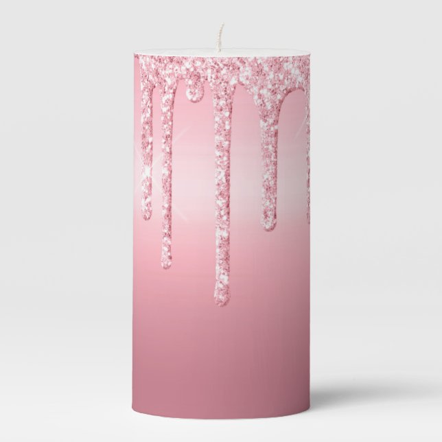 Pink Dripping Glitter Pillar Candle (Front)