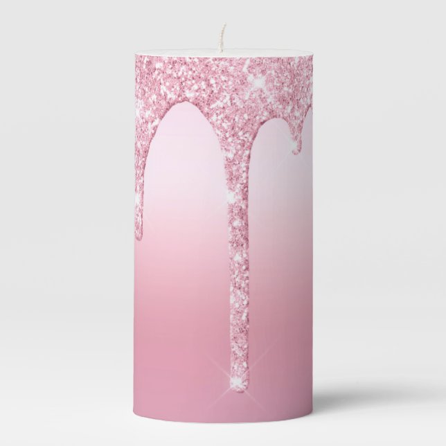 Pink Dripping Glitter Pillar Candle (Front)