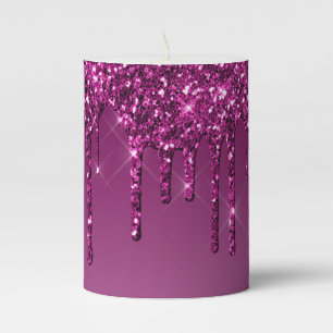 Pink Dripping Glitter Pillar Candle