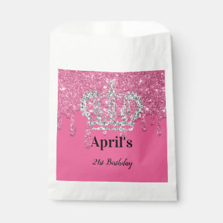 Pink Dripping Glitter | Silver Crown Birthday Favor Bag