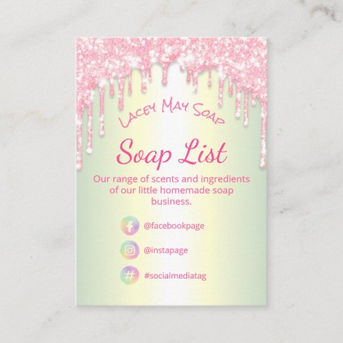 Pink Dripping Glitter Soap Fragrance Ingredients Business Card