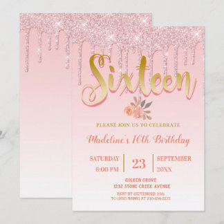 Pink Dripping Glitter | Sweet 16 Invitation