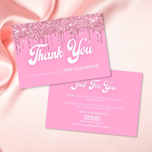 Pink dripping glitter thank you card