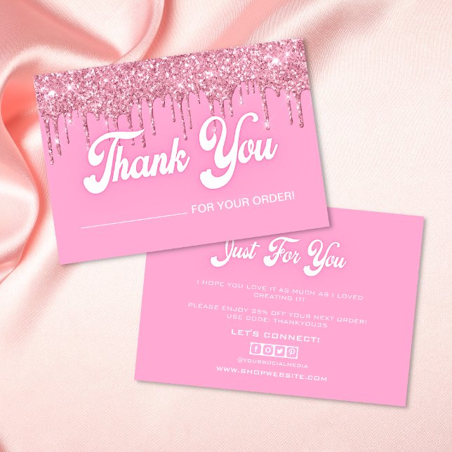 Pink dripping glitter thank you card (Creator Uploaded)