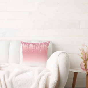 Pink Dripping Glitter Throw Pillow