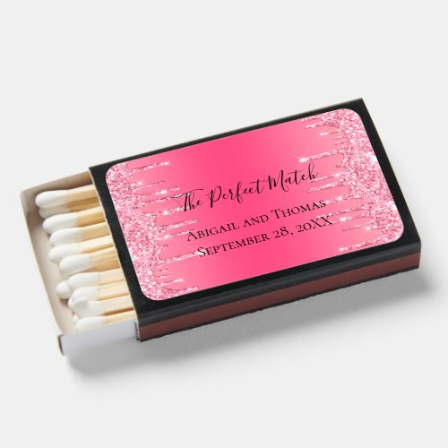 Pink Dripping Glitter Trendy Chic Modern Bling Matchboxes