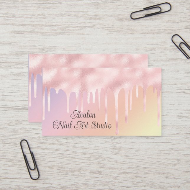 Pink Dripping Paint Nail Art Business Card (Front/Back In Situ)