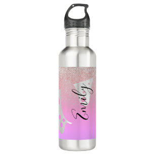 Pink Dripping Sparkles Monogrammed Name    Stainless Steel Water Bottle