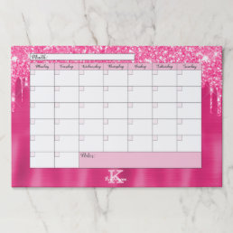 Pink Drips Glam Monogram Name Desk Calendar Pad