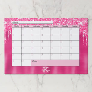 Pink Drips Glam Monogram Name Desk Calendar Pad