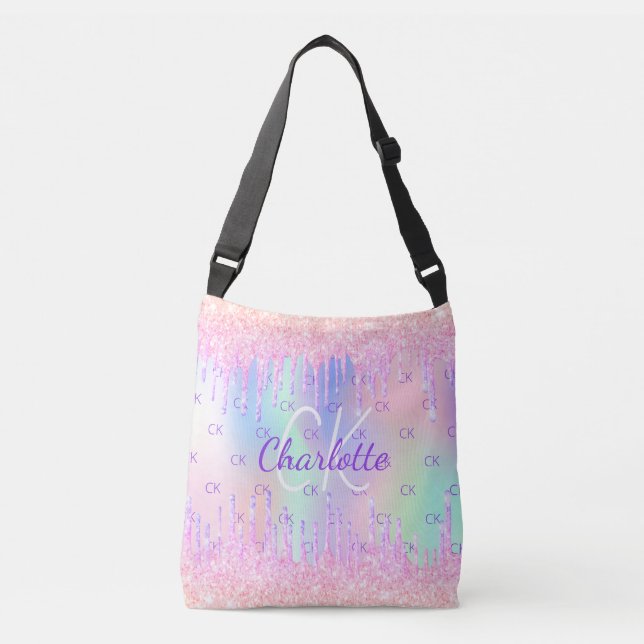 Pink drips holographic monogram crossbody bag (Front)