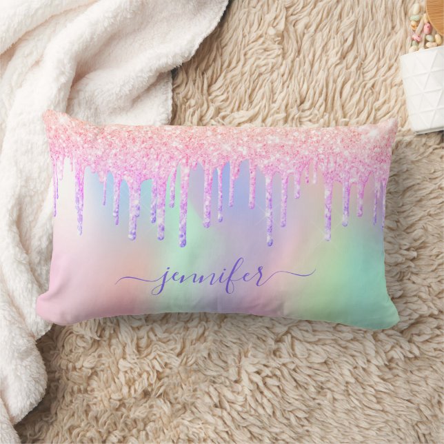 Pink drips holographic name girl lumbar pillow (Blanket)