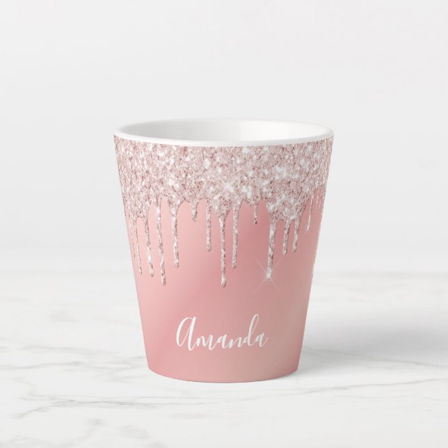 Pink drips name script latte mug (Front)