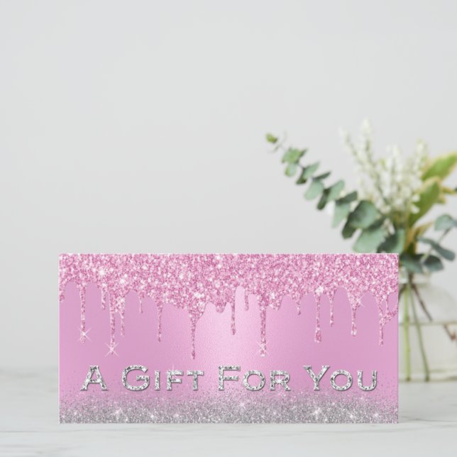 Pink Drips Silver Glitter Gift Salon Certificates (Standing Front)