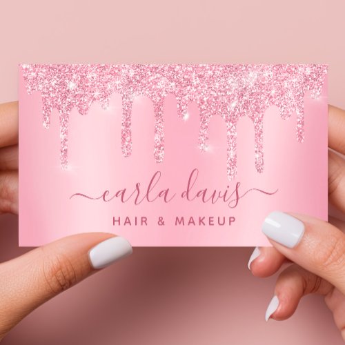 Pink Drips Sparkle Lash Salon Makeup Artist Business Card