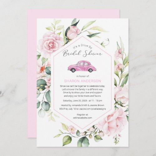 Pink Drive By Baby Shower Floral Drive Through Inv Invitation