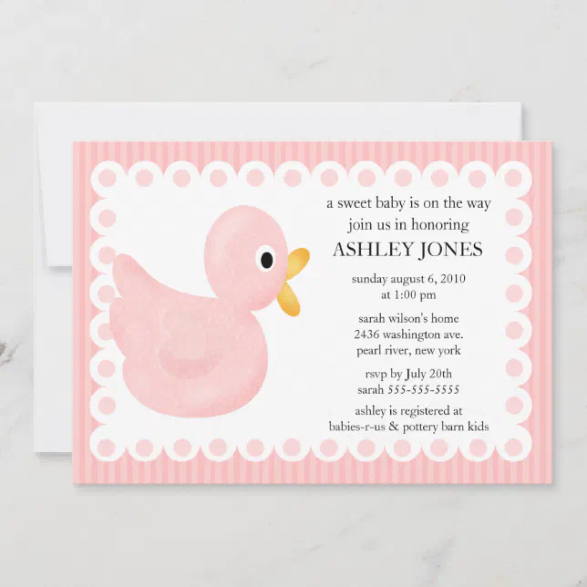 Pink Duck Baby Shower Invitation | Zazzle
