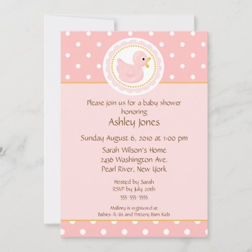 Pink Duck Baby Shower Invitation