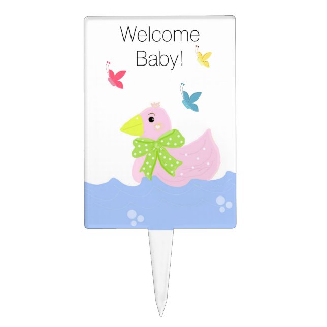 Pink Duck Baby Welcome Cake Topper (Front)