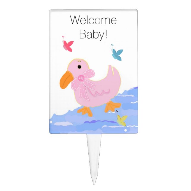 Pink Duck Baby Welcome Cake Topper (Front)