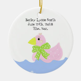 Pink Duck Birth Announcement Ceramic Ornament