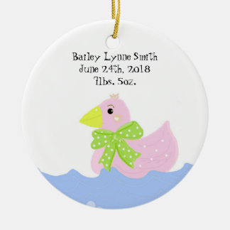 Pink Duck Birth Announcement Ceramic Ornament