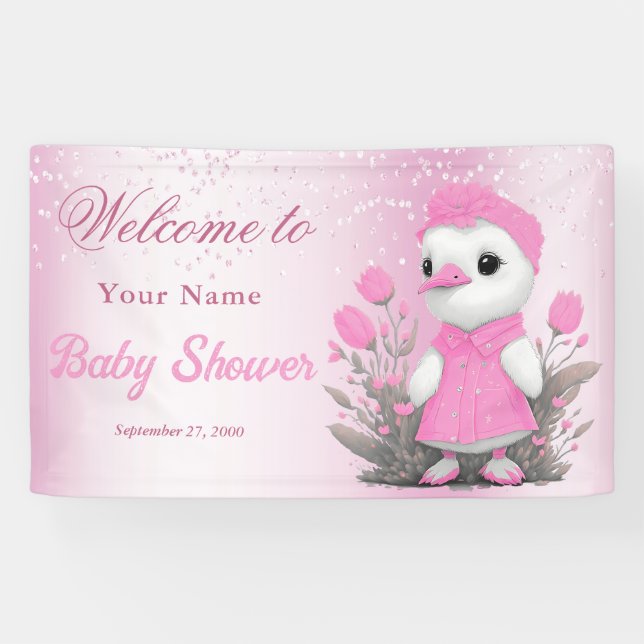 Pink Duck Girl Baby Shower Welcome Banner Welcome (Horizontal)
