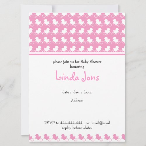 pink duck row baby shower invitation