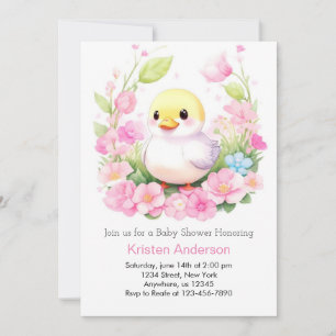 Pink Duckling Cute Blissful Girl Baby Shower Invitation