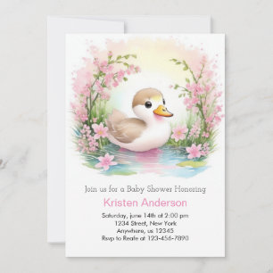 Pink Duckling Girl Baby Shower Invitation