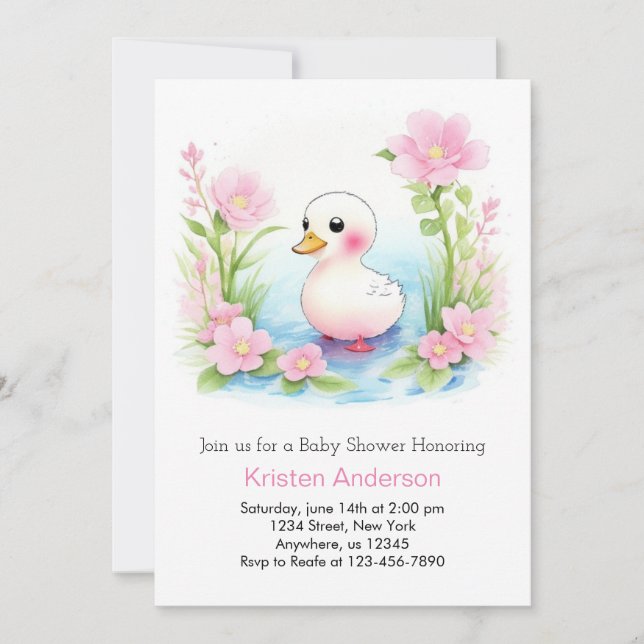 Pink Duckling Whimsy Girl Baby Shower Invitation (Front)