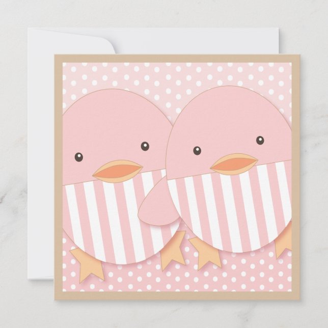 Pink Ducky Twin Girls Baby Shower Invitation (Front)