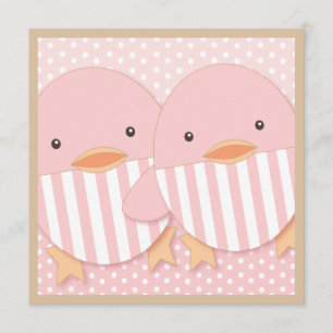 Pink Ducky Twin Girls Baby Shower Invitation
