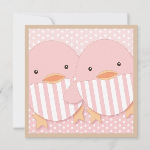 Pink Ducky Twin Girls Baby Shower Announcements